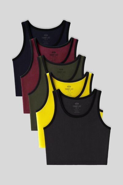 TOMMY LIFE Basic U Neck 5 Pack Women's Crop Top Tank Top - 97162