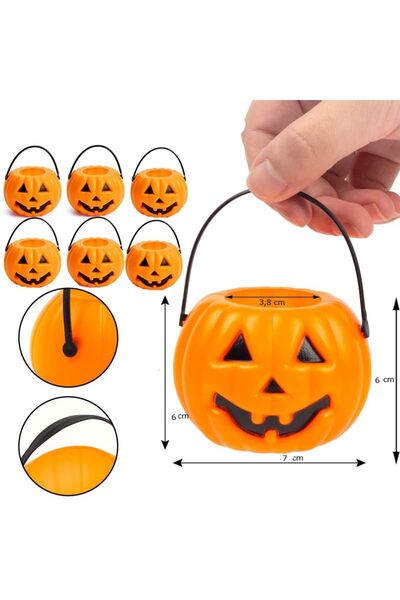 partidolu Plastik Halloween Balkabağı Figürlü Şeker Toplama Kovası Mini 6 Adet