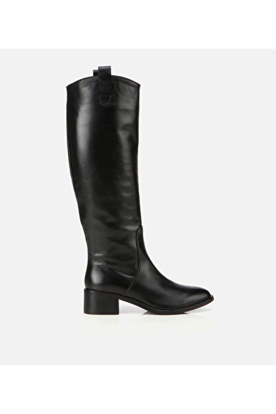 Hotiç Kadın Deri Siyah Binici Uzun Düz Çizme