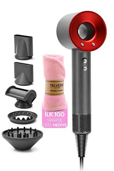 Venenon مجفف شعر أيونيزر برو 2026 أيونايزر بلازما مع 5 رؤوس وملحق تعليق، أحمر 08