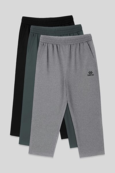 TOMMY LIFE Standart Fit 3lü Paket Siyah-Haki-Gri Melanj Erkek Kapri - 83102