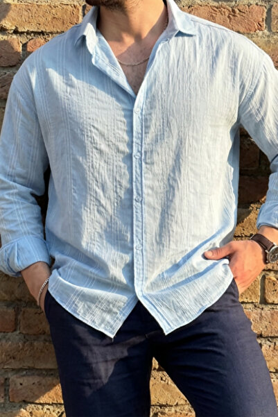 MENOFOURSWEAR Men's Oversize Stripe Detailed Modal Fabric Shirt