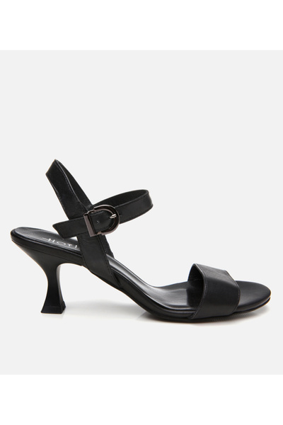 Hotiç Жіночі шкіряні чорні сандалі на підборах з ременем