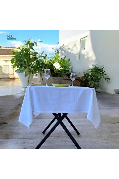 NDC HOME كتان فاخر باللون الأبيض - مفرش طاولة بتصميم عادي