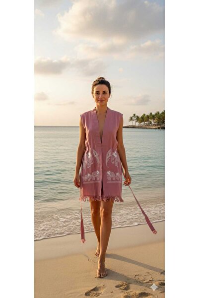 Nevin Acar KİMONA FİLLİ DESEN BAMBU PEŞTEMAL PLAJ ELBİSESİ