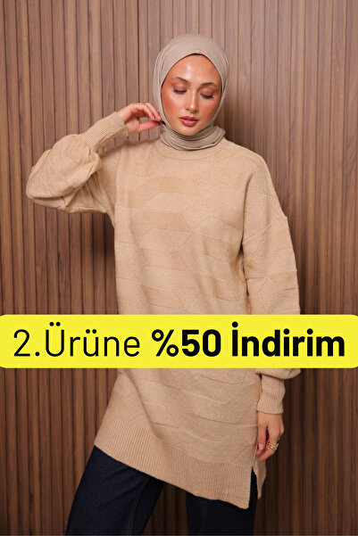 Balenbi Tunica tricotată texturată moale supradimensionat Tesettür 7018