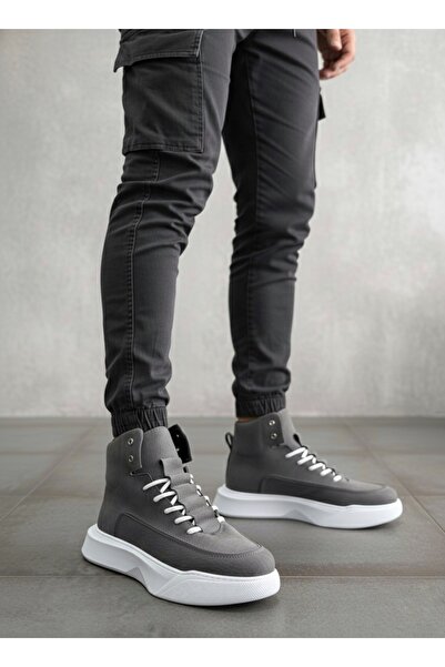 BOA BA0321 Gizli Bağcıklı Erkek Füme Beyaz Taban Spor Bot