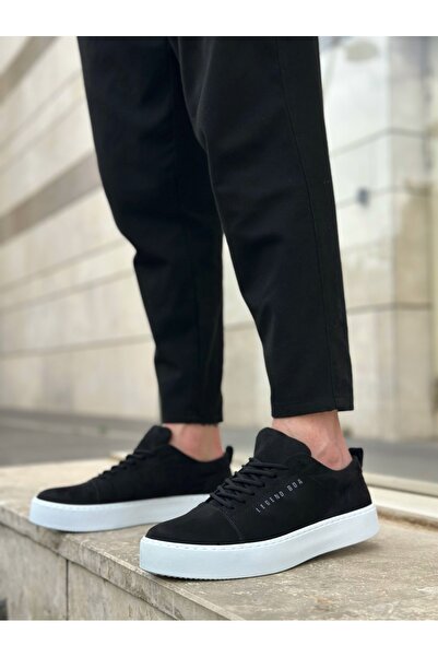 BOA Ba0104 Lace-Up Black Suede White Sole Sports Classic Men's Shoes