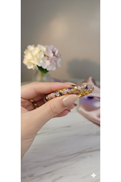 NAS fashion Taşlı Mineli Mor Çelik Kelepçe Bileklik