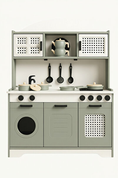 hedefixtoys Doğal Hayal Eğlenceli Ahşap Oyun Mutfağı Ledli(ÇAYDANLIK-TENCERE-...