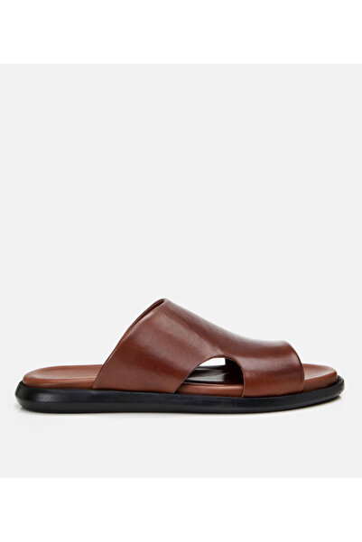 Hotiç Ανδρικές δερμάτινες καφέ παντόφλες