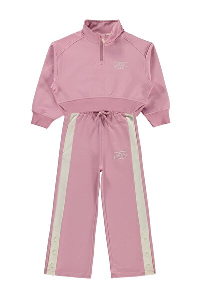 Mışıl Παιδικό σετ φόρμας με μισό φερμουάρ για 10-13 ετών - Ροζ 10-11 ετών