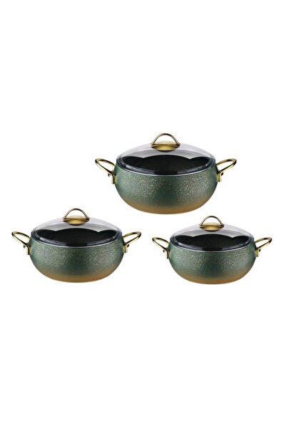 LAVONNI Caldora 6 Piece Granite Casserole Cookware Set Green with Gold Handle...