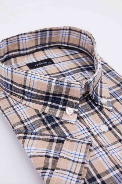 Tudors Ανδρικό πουκάμισο από βαμβακερό κοντό μανίκι, καρό, βαμβακερό, με κουμπιά