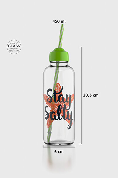 Renga Felix Stay Salty Desenli 450 ml Pipetli Cam Şişe 182055 Yeşil