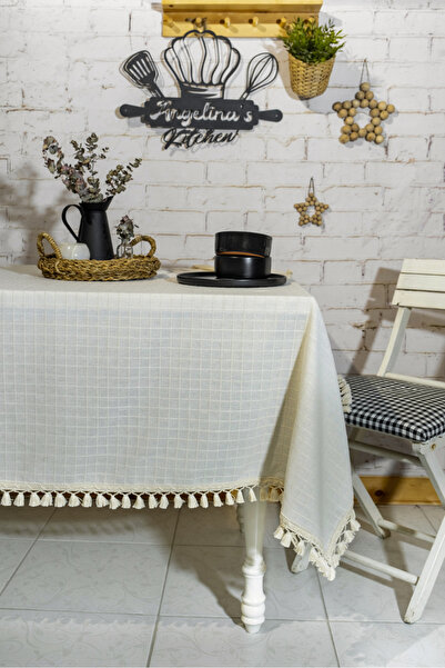 NDC HOME PATTERNED Cream Pompom Tablecloth