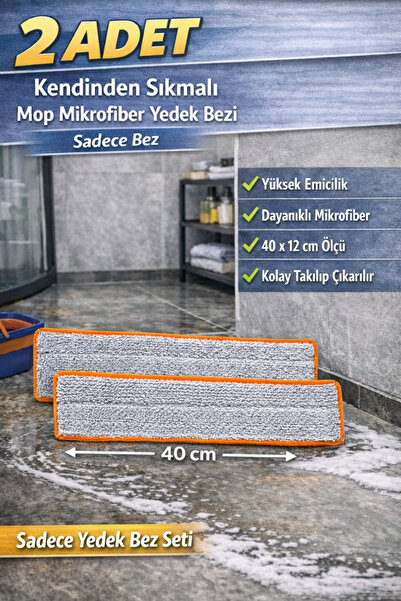 Manosta 2 ADET - Kendinden Sıkmalı Mop Mikrofiber Yedek Bezi - Sadece Bez