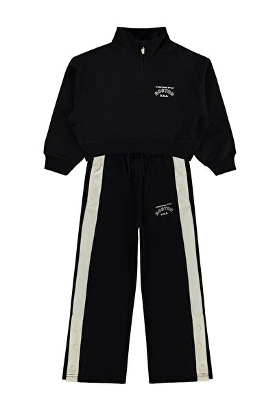 Mışıl Kids Yarım Fermuarlı 10-13 Yaş Eşofman Takımı - Siyah 10-11 Yaş