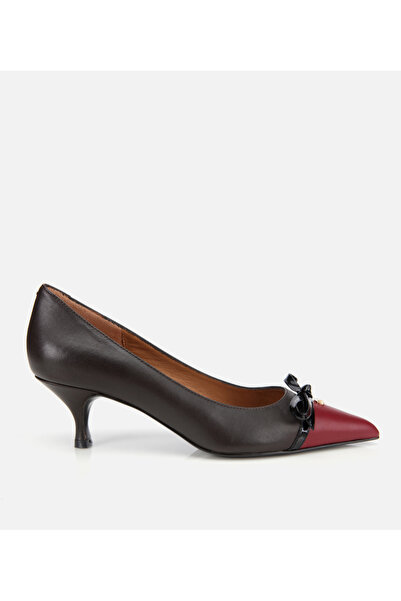 Hotiç Kadın Deri Bordo Fiyonk Detaylı İnce Topuklu Stiletto