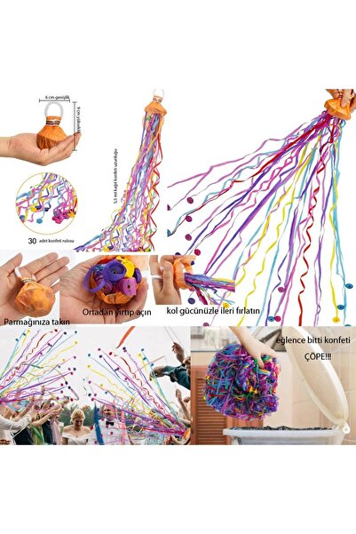 partidolu Elde Fırlatmalı Karışık Renklerde Uzar Kağıtlı Konfeti El Konfetisi