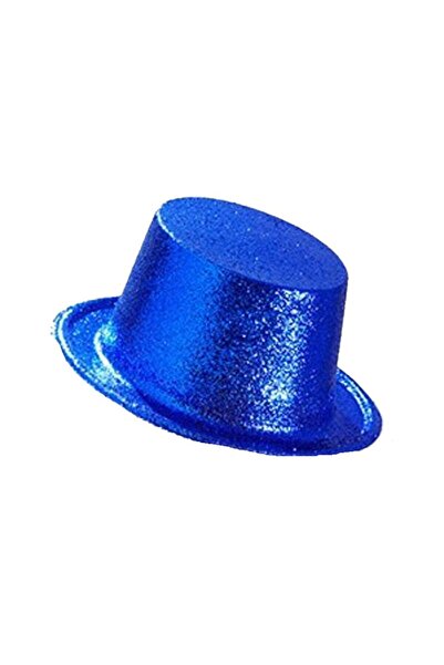 Pandoli Partidolu Koyu Mavi Renk Uzun Plastik Melon Parti Şapkası Simli