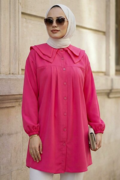 N.S NEVA STYLE Buttoned Fuchsia Hijab Tunic 20228F