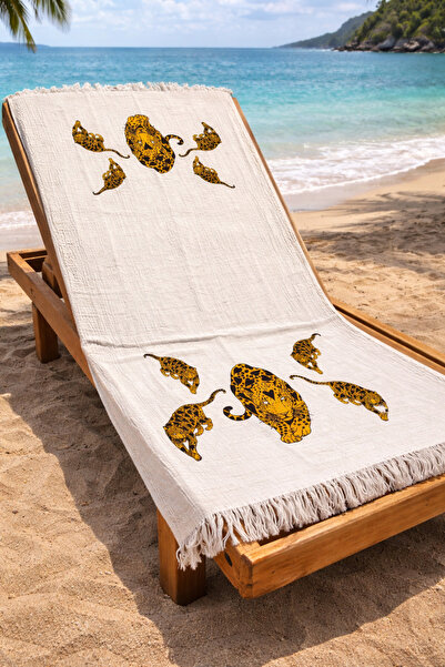 vita Müslin Peştemal Basklı %100 pamuklu Organik Plaj Havlusu Keten 3 Katlı L...