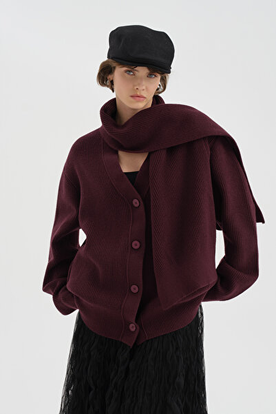 tw3 Women's Scarf Detailed Two-Piece Design Cardigan