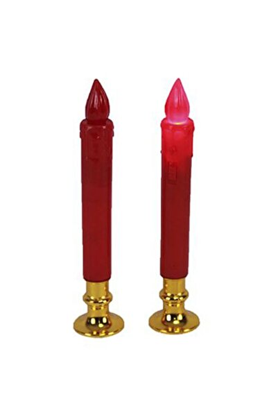partidolu Led Kırmızı Renkli Pilli Kırmızı Renk Plastik Şamdan Mumu 19 Cm 2 Adet