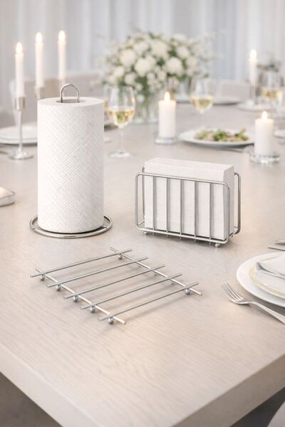 KARTEYA Service Presentation Set Towel Holder Napkin Holder Trivet Full Shiny...