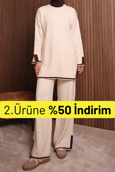 Balenbi Women's Oversized Tight Knit Slit Hijab Knitwear Set 1146