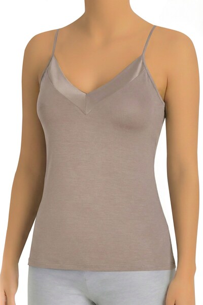 Öts Kadın Atlet Saten Yaka İp Askılı (%90 Viskon - %10 Elastan)