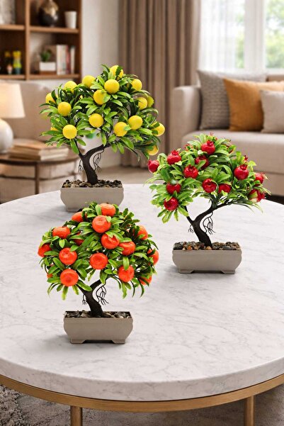 BERMİRA Home Collection Dekoratif Saksılı Yapay Limon Ağacı Nar Ağacı Portaka...
