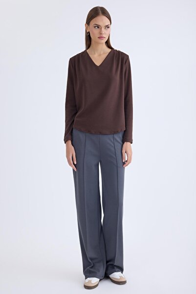 Vitrin Wide-Leg Pants with Stitched Front and Elastic Waistband