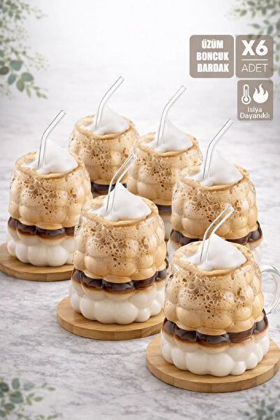 Berdina Home 6'Lı Boncuklu Pipetli Cam Bardak Üzüm Tanesi Şeklinde 350 ml.