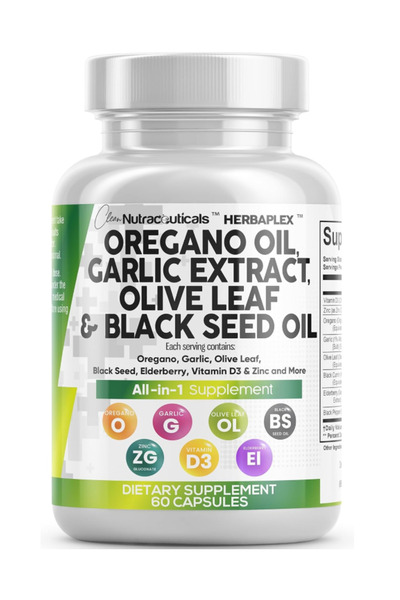 Clean Nutraceuticals Oregano Oil with Black Seed Oil Garlic Olive Leaf Extrac...