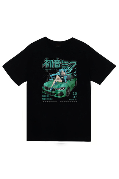 fame-stoned Hatsune Miku Anime Printed Unisex 100% Cotton Black T-Shirt
