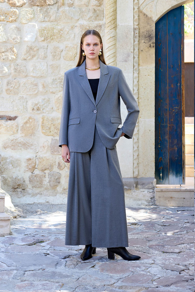 Vitrin İki Düğme Beli Lastikli Pileli Pantolon