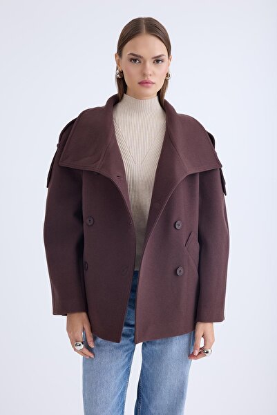 Vitrin Short Cashmere Coat with Epaulet Detail