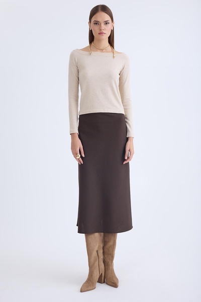 Vitrin Yanı Fermuarlı Midi Boy Etek