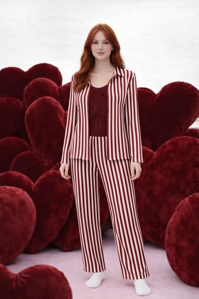 koza iç giyim Set of 3 Striped Cotton Pajama Set