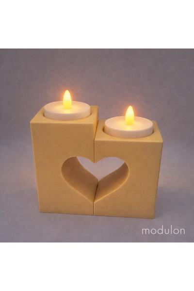 modulon İkili Kalp Mumluk Seti | Sevgililer Günü Özel | Dekoratif Mumluk