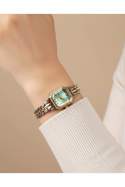 sonsuzsaat Gümüş Altın Renk Kordonlu Açık Mavi Kadran Genç Kız Kadın Kol Saat...