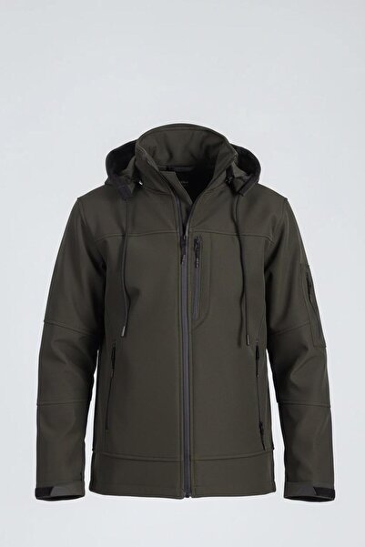 Vatan Tekstil Erkek Slim Fit Softshell Kapüşonlu Erkek Mont Su İtici Rüzgar Geçirmez
