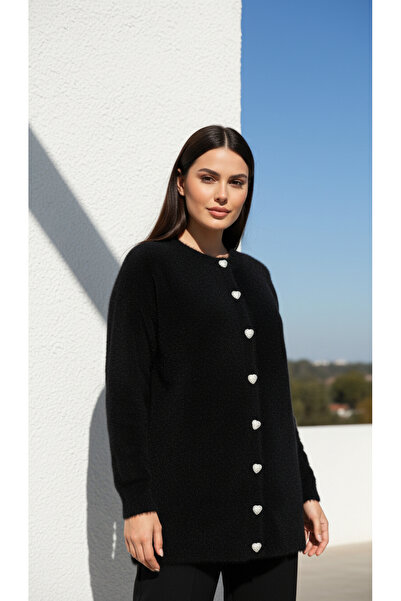 Curly Black Stone Buttoned Cardigan