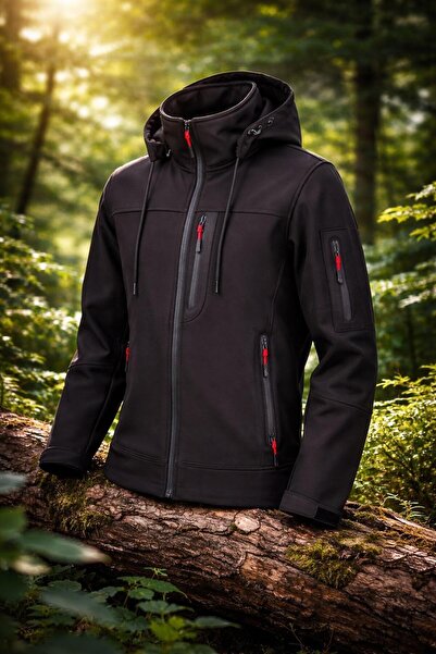 Vatan Tekstil Men's Slim Fit Softshell Hooded Men's Coat Water Repellent Wind...