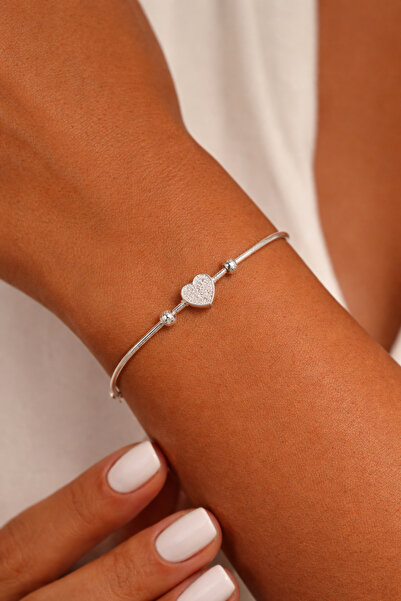 Accessories Trend Model 925 Ayar Gümüş Kalpli Kadın Bileklik Hediye Kutulu Se...