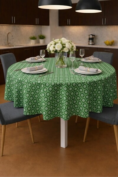 Rona Home Față de masă rotundă cu flori verzi - 1. Față de masă din material ...