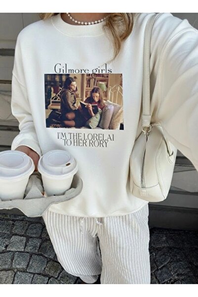 Disante Hanorac oversized pentru femei cu imprimeu Gilmore Girls – decolteu r...