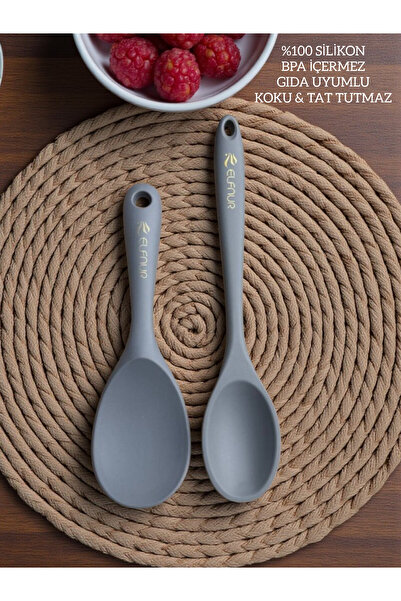 elfnur Sert Uçlu Isıya Dayanıklı Yanmaz Yapışmaz Silikon Uzun Kaşık 28 Cm Kıs...